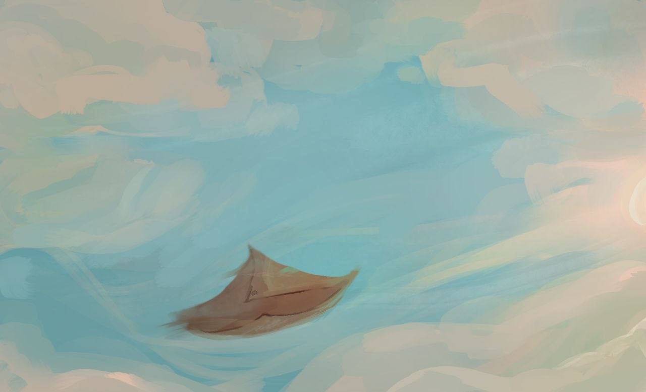 Illustration of secure file sharing with a manta ray in the sky